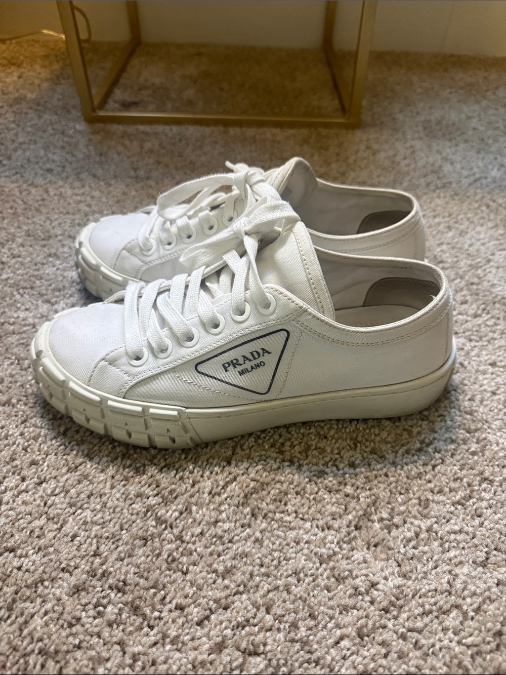 Authentic Prada size 7 White Canvas Low-Top Sneakers